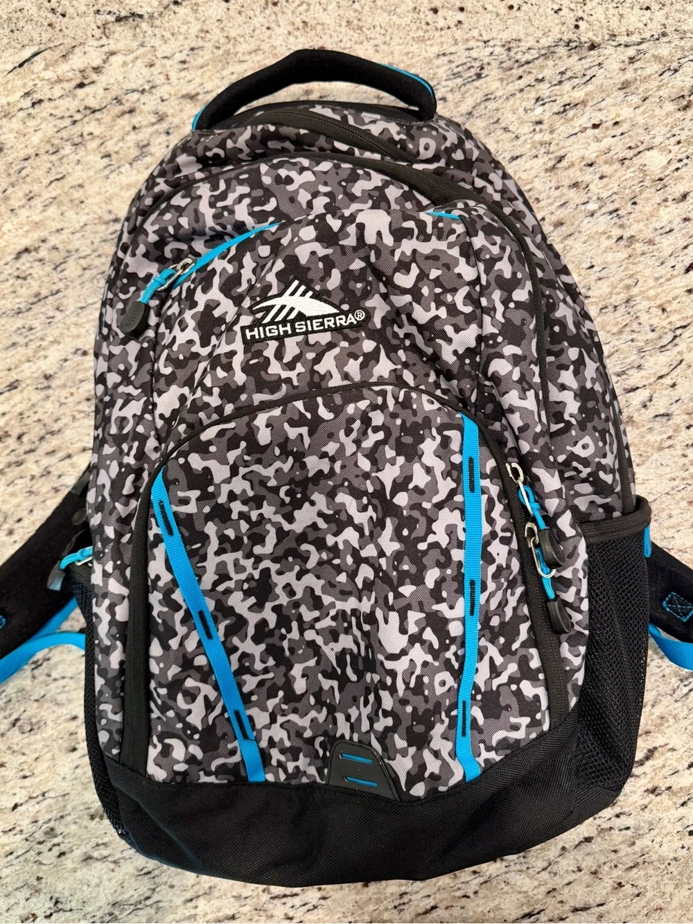 High Sierra Access Laptop Backpack Black Gray Camo Turquoise Travel like New